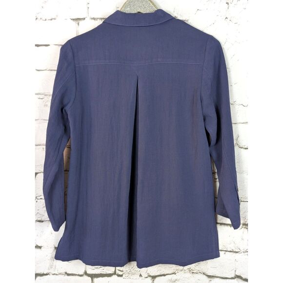 FRIDAZE 100% Linen Shirt Tunic Lagenlook Boho Minimalist Earthy Navy Blue Small - Picture 3 of 5